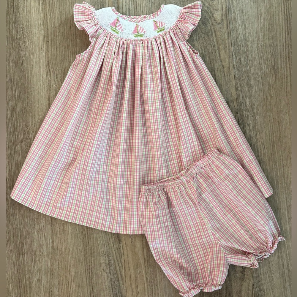 The Bailey Boys Smocked Sailboat Dress with Bloomers Set-size 24 months